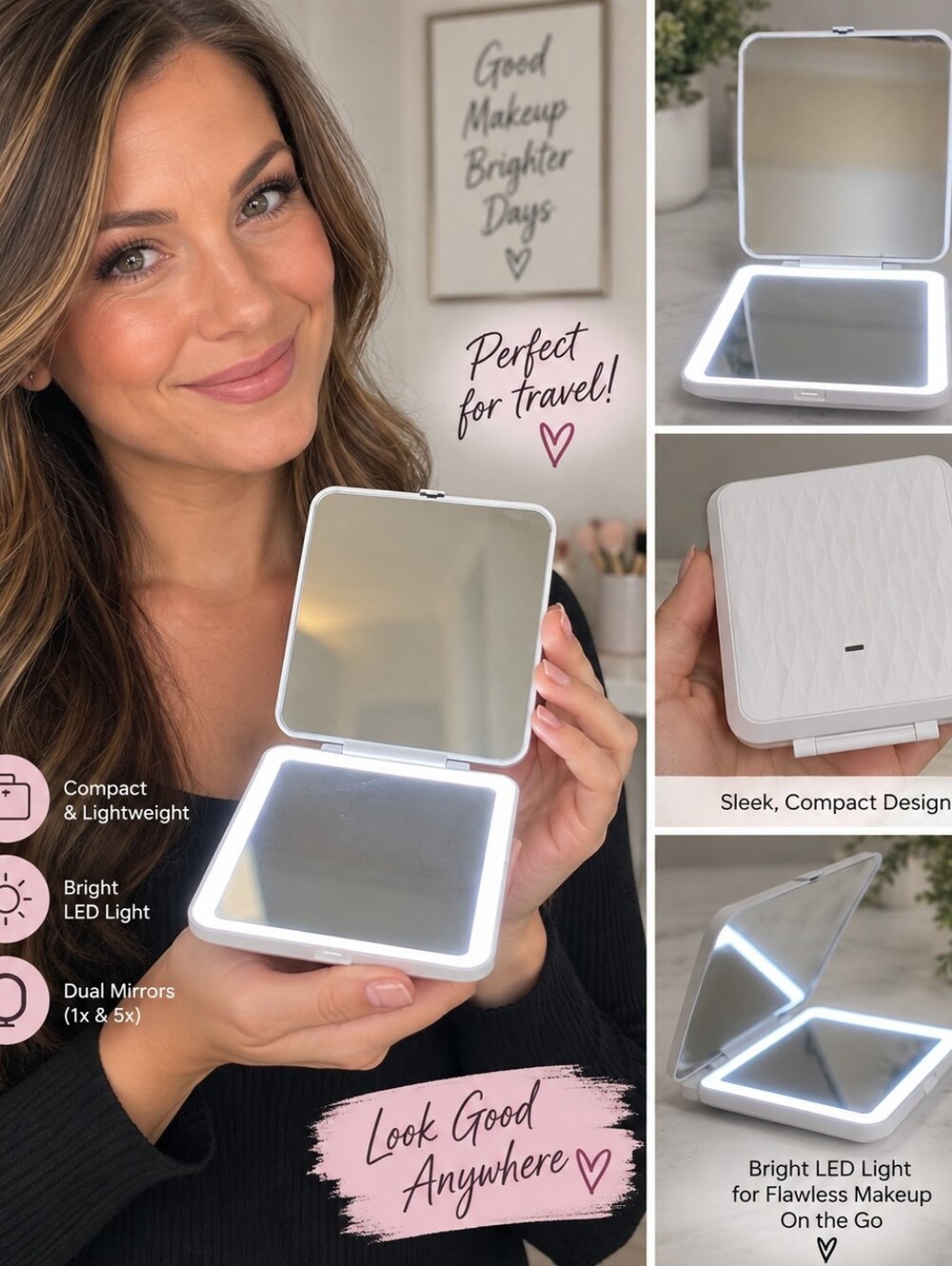 Chic 16x7 inch light up cosmetic makeup travel mirror #26